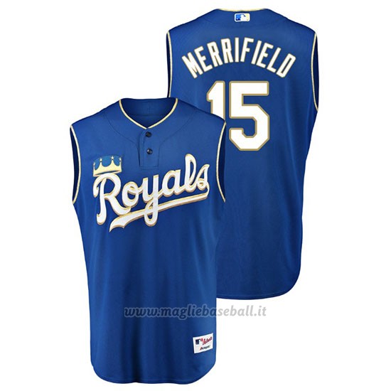Maglia Baseball Uomo Kansas City Royals Whit Merrifield Throwback Turn Ahead Blu